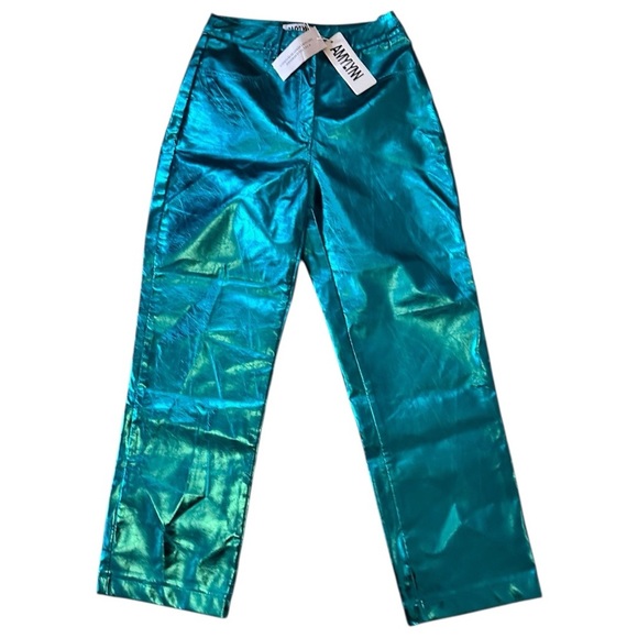 Amy Lynn Lupe Metallic Futuristic Blue Straight Trousers NWT, sz M - Picture 1 of 7